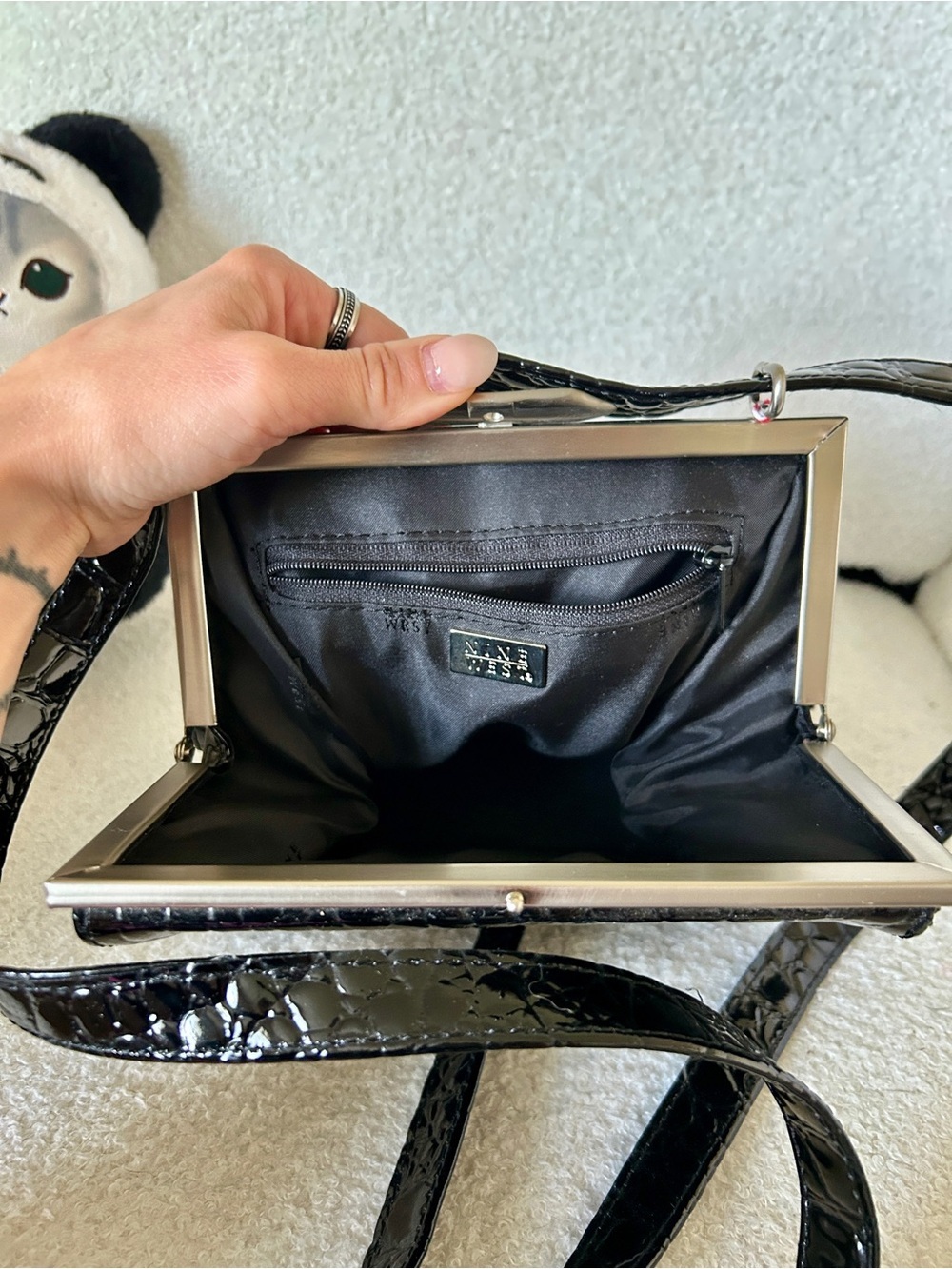 Nine West Black Croc-Effect Mini Crossbody Bag - Picture 3 of 5